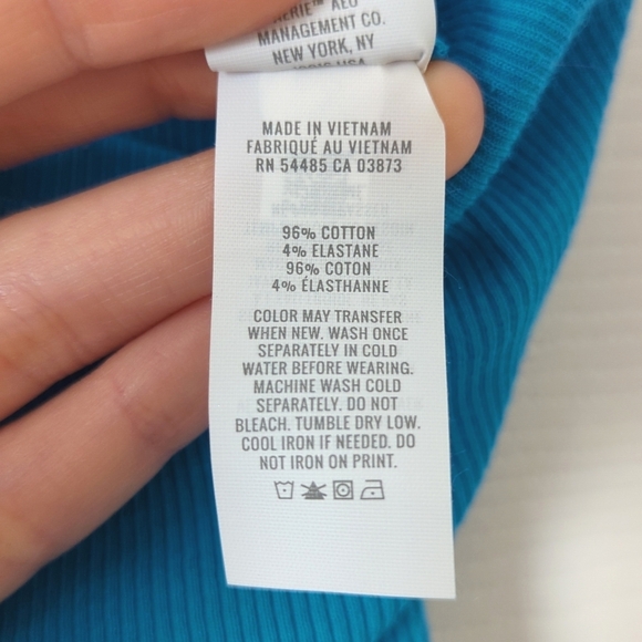 Aerie Beachwalk Ribbed Knit High Waisted Ruched Side Slit Midi Skirt Blue Small - Picture 5 of 11